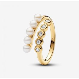 Pandora  - Kezelt édesvízi tenyésztett gyöngyök és kövek nyitott végű gyűrű - 163146C01-52