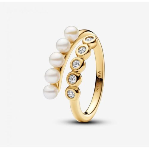 Pandora  - Kezelt édesvízi tenyésztett gyöngyök és kövek nyitott végű gyűrű - 163146C01-52