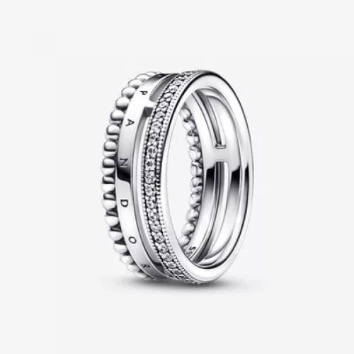 Pandora  - Signature logó pavé és gyöngyök gyűrű - 192312C01-50