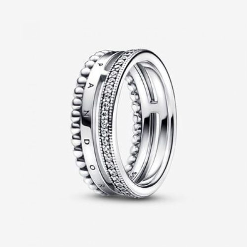 Pandora  - Signature logó pavé és gyöngyök gyűrű