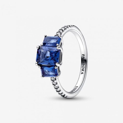 Pandora  - Kék négyszögletes háromköves szikrázó gyűrű
