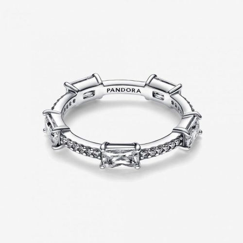 Pandora  - Négyszögletes lemezek szikrázó pavé gyűrű