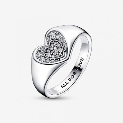 Pandora  - Ragyogó szív pavé pecsétgyűrű
