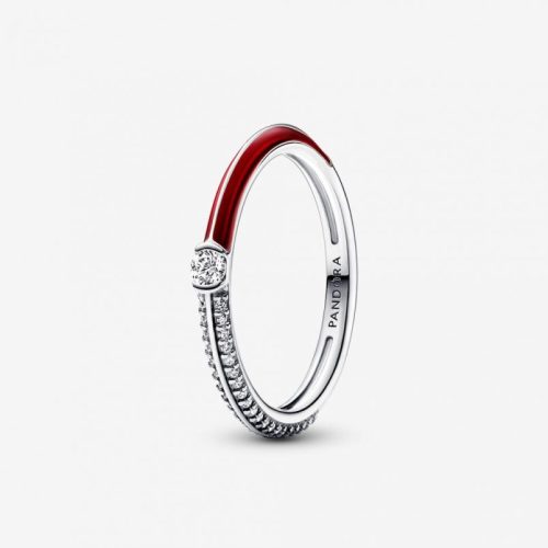 Pandora  - ME pavé és piros dupla gyűrű