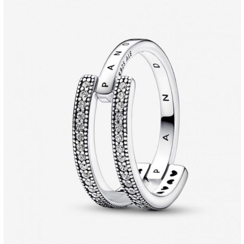 Pandora  - Signature logó és pavé dupla karikagyűrű
