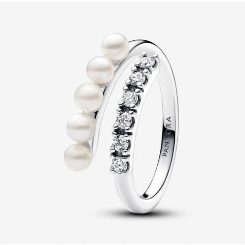 Pandora  - Kezelt édesvízi tenyésztett gyöngyök és pavé nyitott végű gyűrű