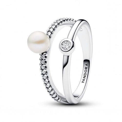 Pandora  - Kezelt édesvízi tenyésztett gyöngy és pavé dupla karikagyűrű
