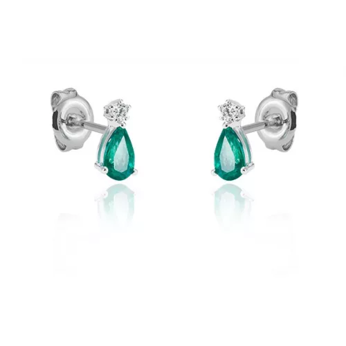 Moon Diamonds  - Smaragd és gyémántköves fehérarany fülbevaló 30-50002-1755F