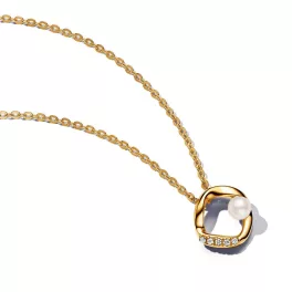 Pandora  - Organikus formájú pavé kör és kezelt édesvízi tenyésztett gyöngy collier nyaklánc - 363303C01-45