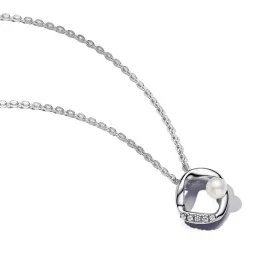 Pandora  - Organikus formájú pavé kör és kezelt édesvízi tenyésztett gyöngy collier nyaklánc - 393303C01-45