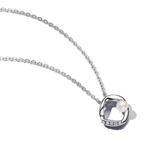 Pandora  - Organikus formájú pavé kör és kezelt édesvízi tenyésztett gyöngy collier nyaklánc - 393303C01-45