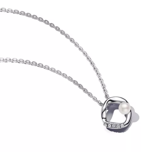 Pandora  - Organikus formájú pavé kör és kezelt édesvízi tenyésztett gyöngy collier nyaklánc - 393303C01-45
