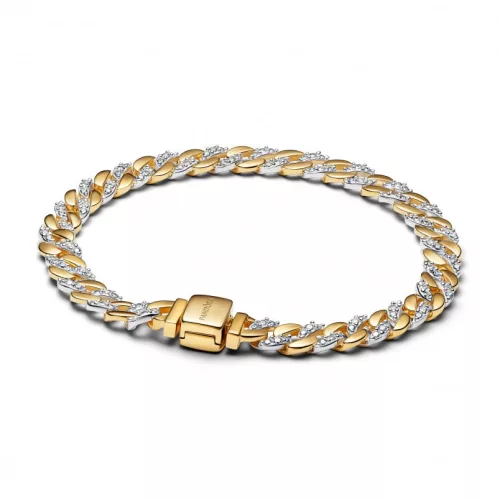 Pandora  - Kéttónusú pavé kubai láncos karkötő - 564229C01-18