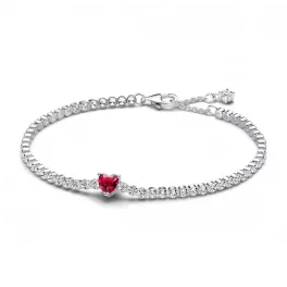 Pandora  - Vörös szikrázó szív teniszkarkötő - 590041C02-16