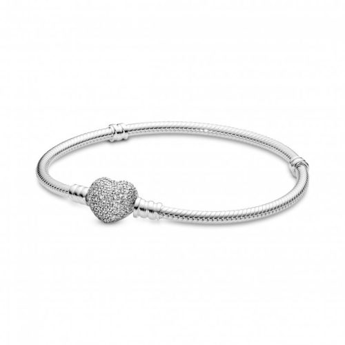 Pandora  - Moments ezüst karkötő pavé szív zárral - 590727CZ-20