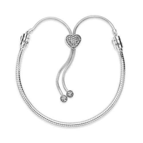 Pandora  - Moments Pavé szív záras kígyólánc sliding karkötő