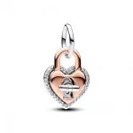 Pandora  - Kéttónusú elfordítható szív lakat dupla függő charm - 783079C01