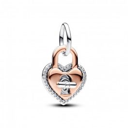 Pandora  - Kéttónusú elfordítható szív lakat dupla függő charm - 783079C01