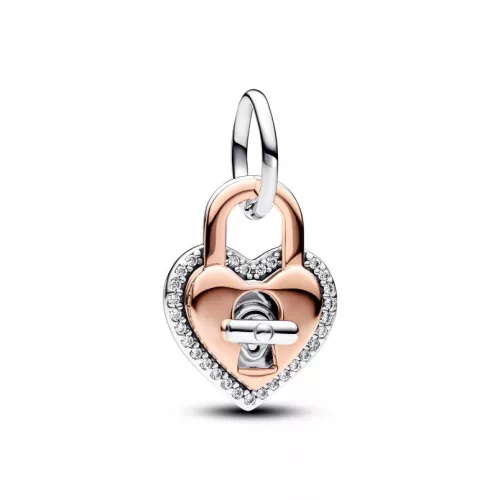 Pandora  - Kéttónusú elfordítható szív lakat dupla függő charm - 783079C01