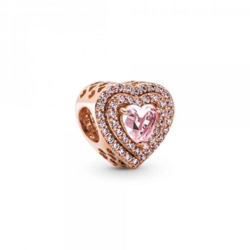 Pandora  - Kiemelt szív rozé charm rózsaszín kristállyal