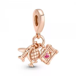 Pandora  - Pandora ékszer Repülő földgömb és bőrönd rozé charm - 789435C01