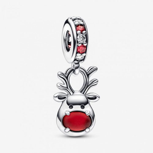 Pandora  - Piros orrú rénszarvas muranói függő charm