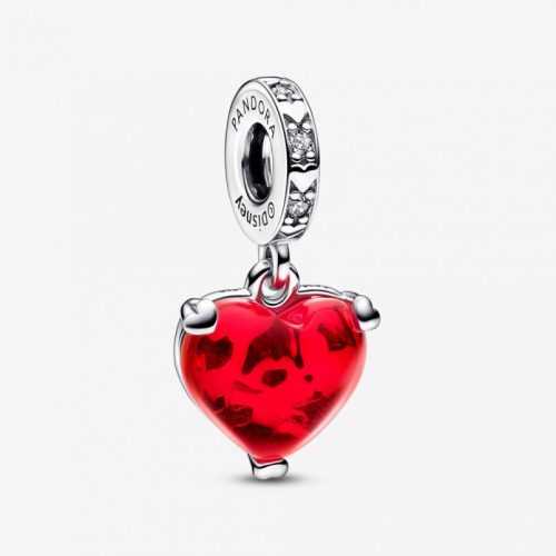 Pandora  - Disney Mickey és Minnie egér csók piros muranói üveg függő charm