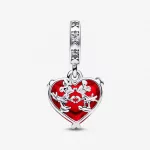 Pandora  - Disney Mickey és Minnie egér csók piros muranói üveg függő charm - 792522C01