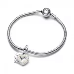 Pandora  - Gyöngyházfényű fehér szív dupla függő charm - 792649C01