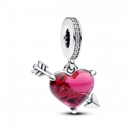 Pandora  - Piros szív és nyíl muranói üveg függő charm