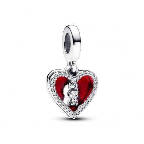 Pandora  - Piros szív és kulcslyuk dupla függő charm