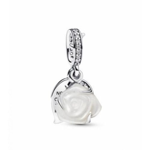 Pandora  - Fehér virágzó rózsa dupla függő charm