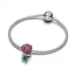 Pandora  - Szikrázó virágzó rózsa charm