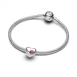 Pandora  - Rózsaszín köves gravírozható szív charm - 794161C10