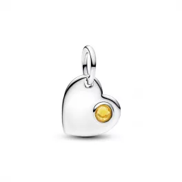 Pandora  - Gravírozható szív mézszínű köves függő charm - 794295C11