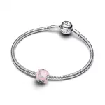 Pandora  - Rózsaszín muranói üveg LOVE kocka charm