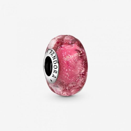 Pandora  - Hullámos, rózsaszín muranói üveg charm