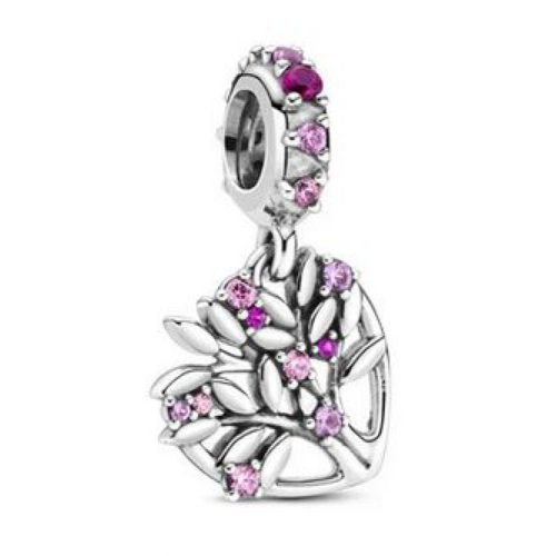 Pandora  - Rózsaszín szív családfa függő charm