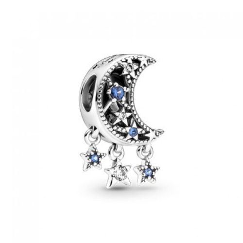 Pandora  - Csillag és félhold ezüst charm kék kövekkel