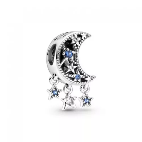 Pandora  - Csillag és félhold ezüst charm kék kövekkel - 799643C01